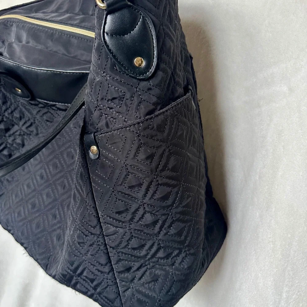 Adrienne Vittadini Black Quilted Work Laptop Tote Bag Organization Pockets